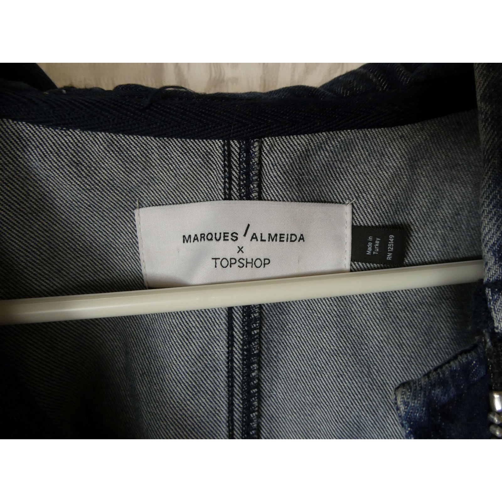 Marques Almeida X Topshop Hooded Fringe Denim Long Coat Blue Size M/L — image 3 of 3